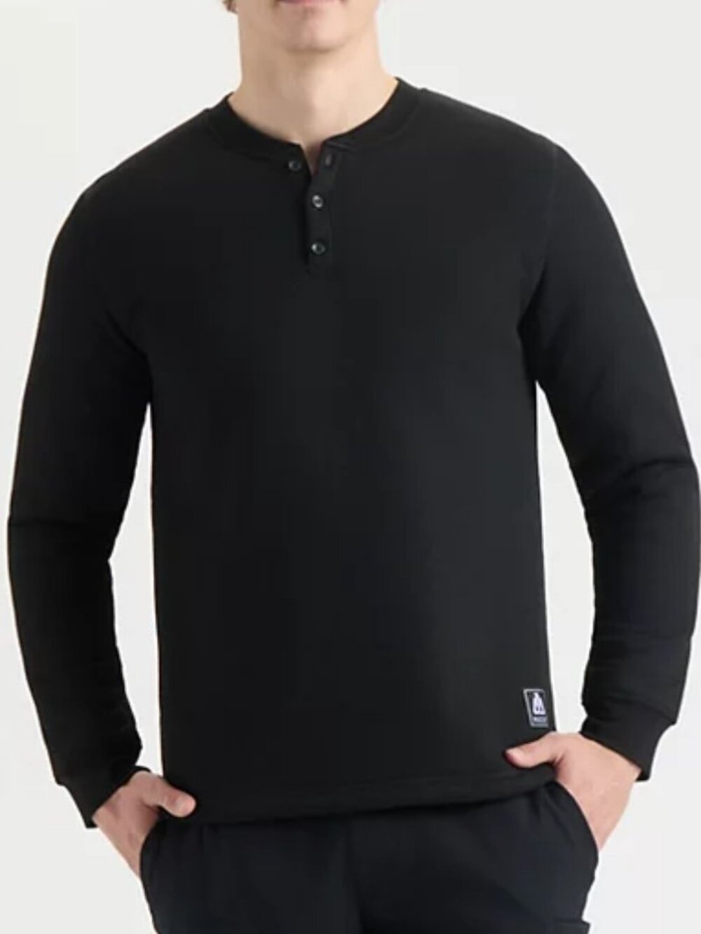 Men's Matix Sherpa-Lined Long Sleeve Henley Shirt, Black, M